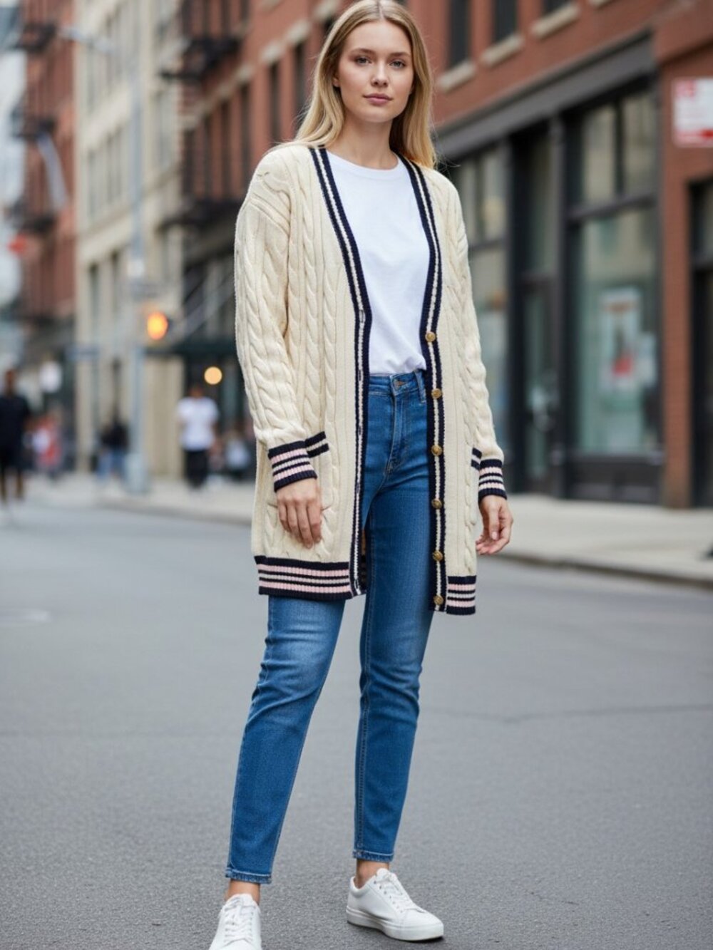 SAYLOR‎ Lambwool Cream Cable Knit Button Cardigan Small Preowned